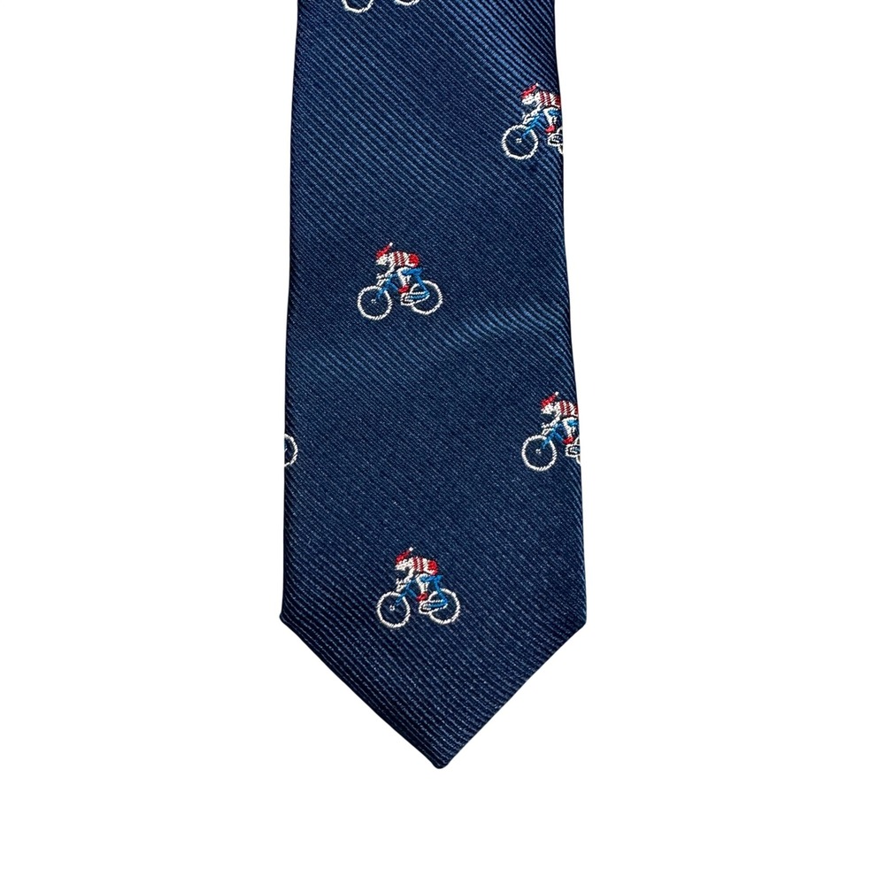 Crewcuts J.Crew Boys Navy Blue Silk Bicycle Embroidered Necktie 42 Inch Tie